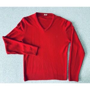 Pierre Cardin Vintage Long Sleeve Jumper Sweater - Red- Men's Large V Neck